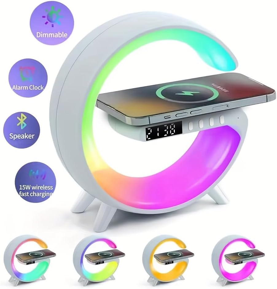 Wireless Charger Stand With RGB Night Light , BT Speaker Disco Lights